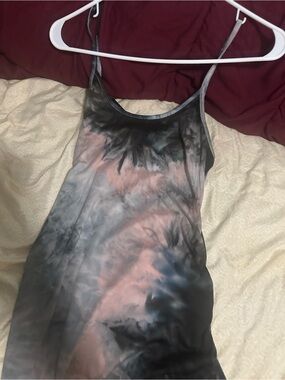 Fashion Nova Black and Pink Tie-Dye Slip Midi Dress